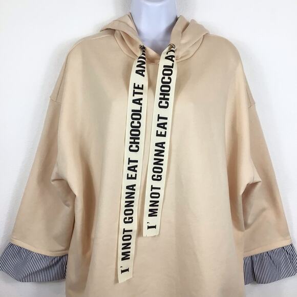 I'm Not Gonna Eat Chocolate Blush Hoodie w/ Striped Ruffled Sleeve Cuffs - Picture 2 of 6